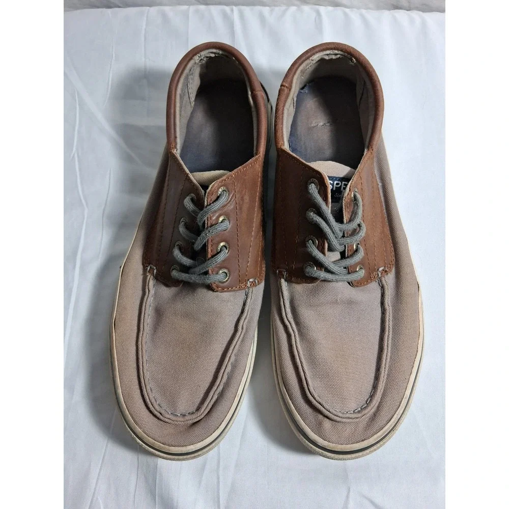 Sperry Top-Sider Bahama II Mens 10.5 Boat Shoes Tan Brown Canvas Leather STS1986